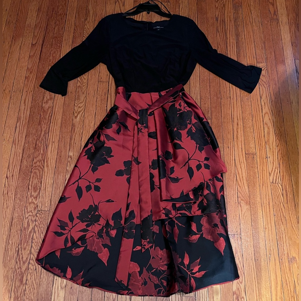 R&K Black Dress with Red Rose Floral Pattern hi low Beautiful dress Aline formal